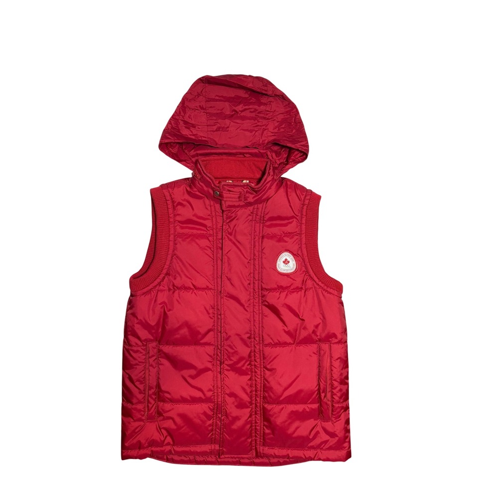 HBC Canadian Olympic Team Red Puffer Vest Detachable Hood Kids Size 18